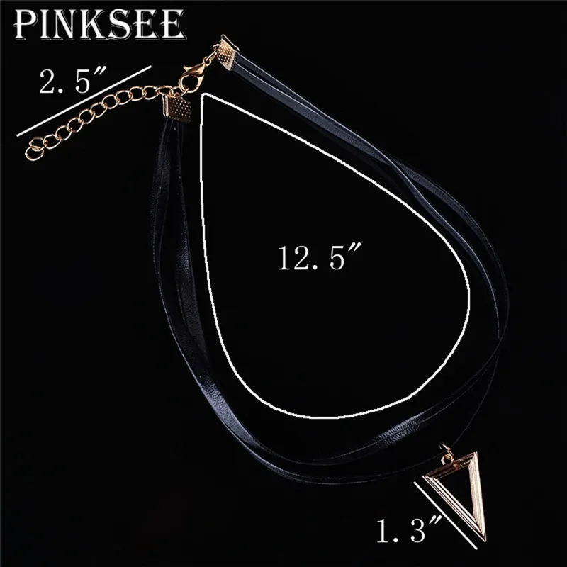 PINKSEE Шарм Треугольники кулон два Слои кожа Velvet Chain девушки колье Цепочки и