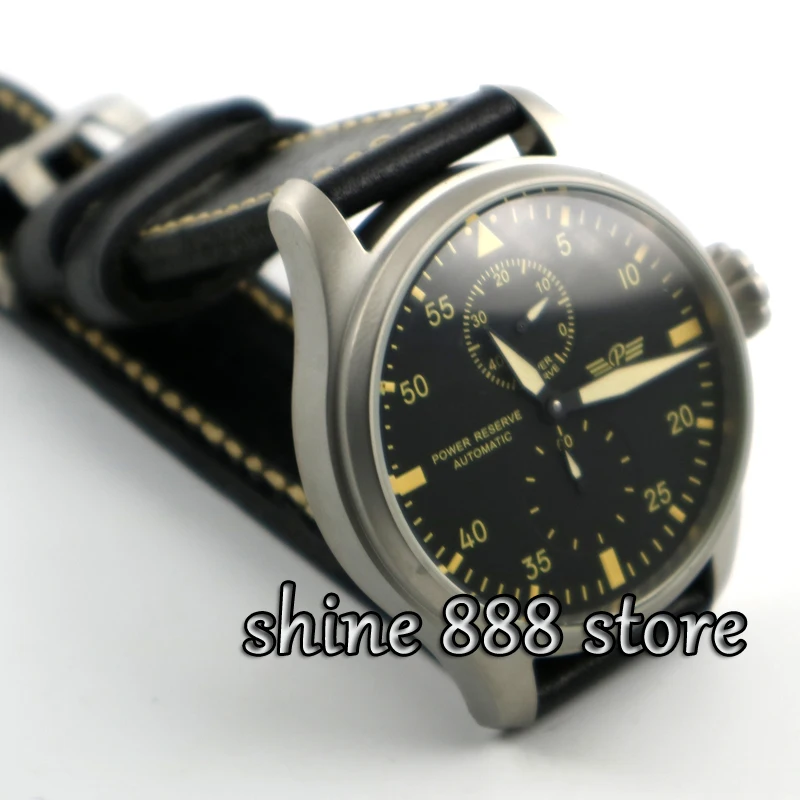 Parnis 47 мм черный циферблат индикатор power reserve пескоструйные дело Автоматические