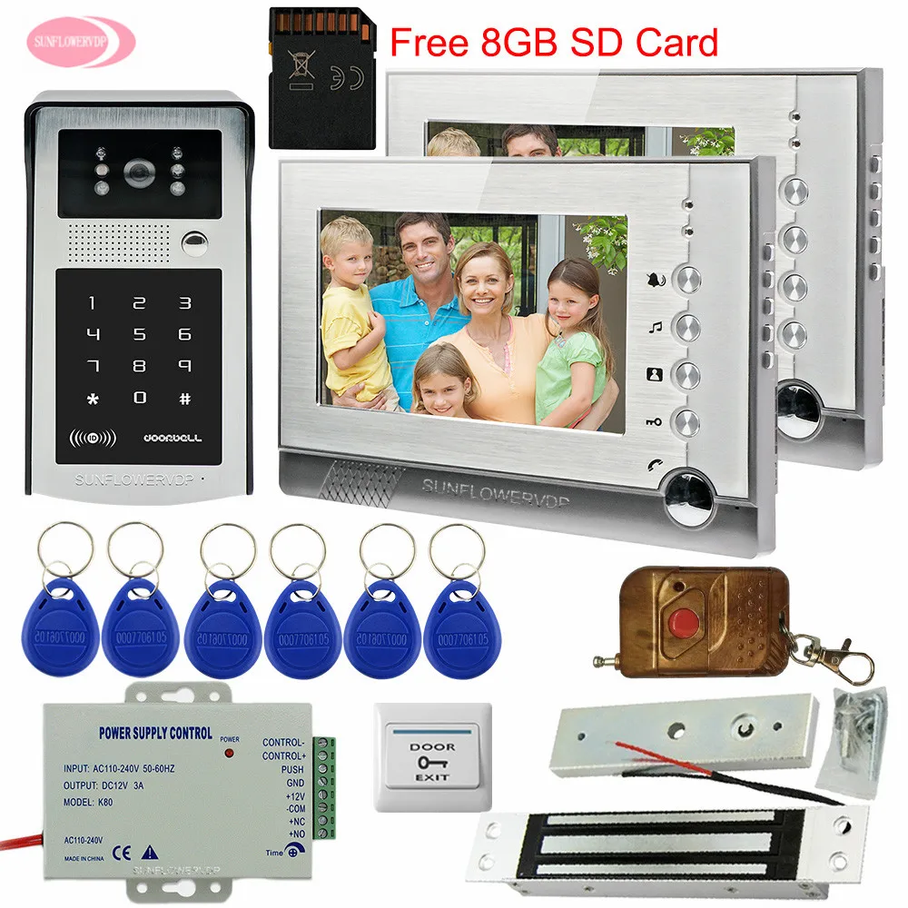Видеозапись + карта SD 8 Гб Rfid/кодовая разблокировка система внутренней связи 7