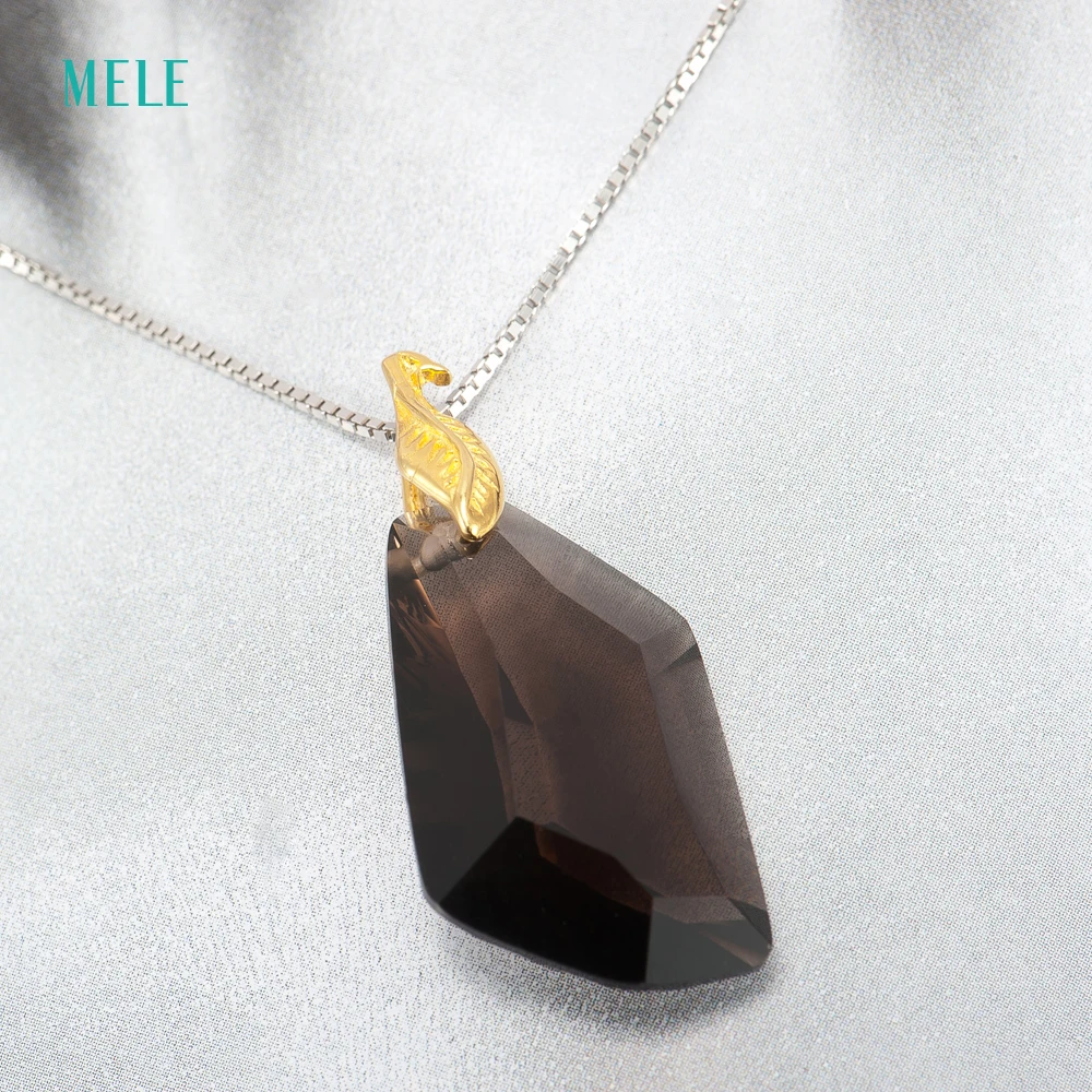 Серебряная подвеска MELE с натуральным дымчатым квартом 15 мм * 26 модная и