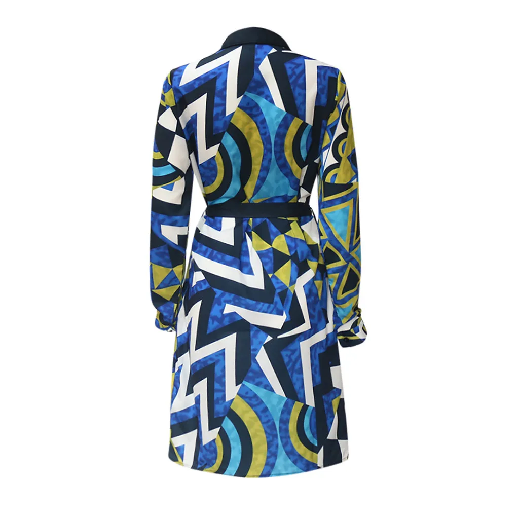 Свободное женское платье из страуса на шнуровке с принтом длинным рукавом