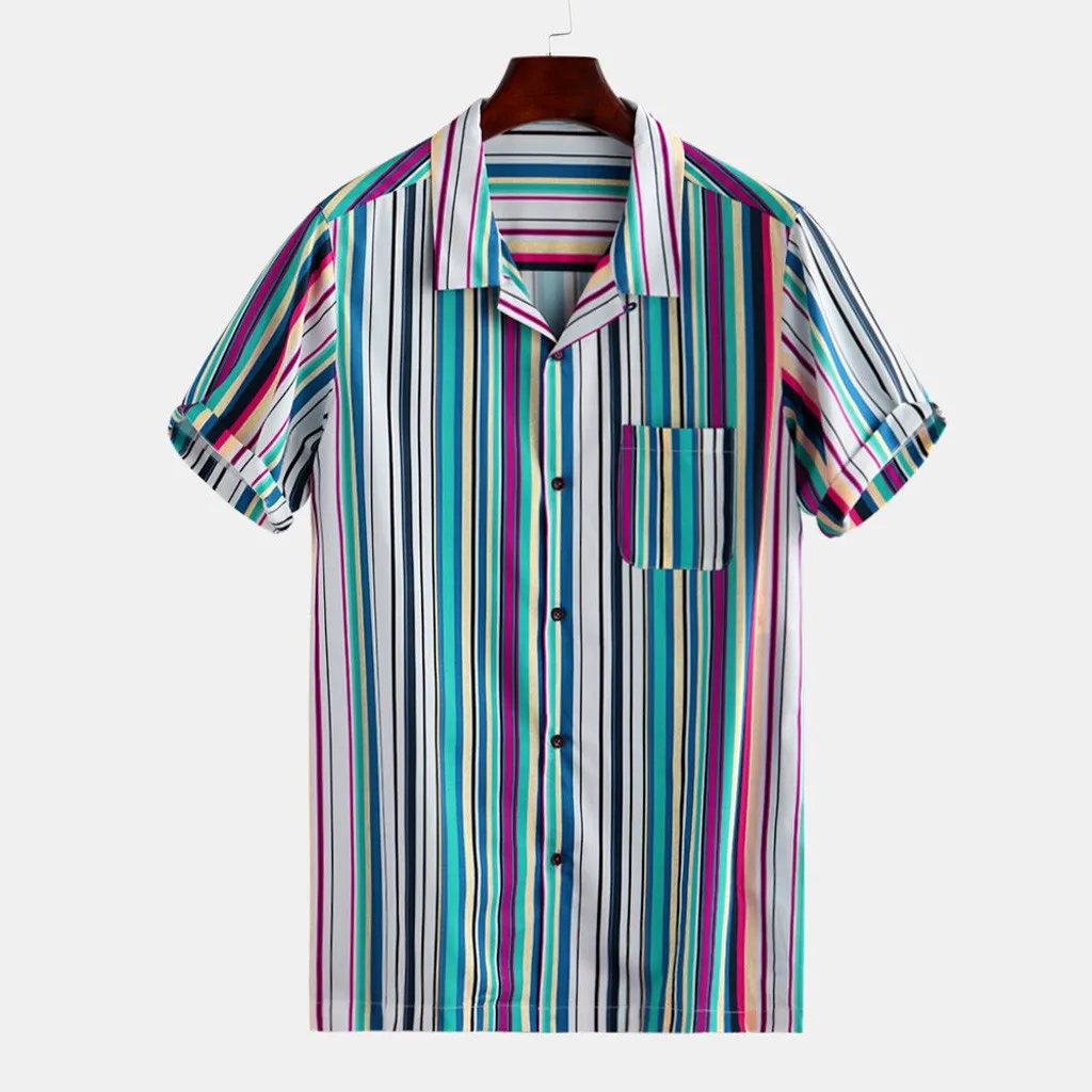 2019 новые мужские летние полосатые кнопки печати Fly практичные повседневные