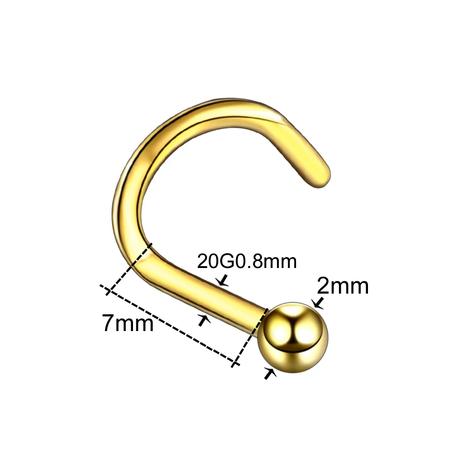 Stainless Steel Gold Nose Stud Set Round Heart Star Moon Black Piercings 2MM 3MM Screw Nostril Piercing Jewelry 20g | Украшения и