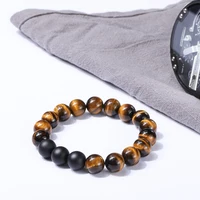 Wholesale Men Bracelet Natural black onyx and tiger eye stone Bead Bracelets Men Jewelry gift 50pcs/lot+free shipping