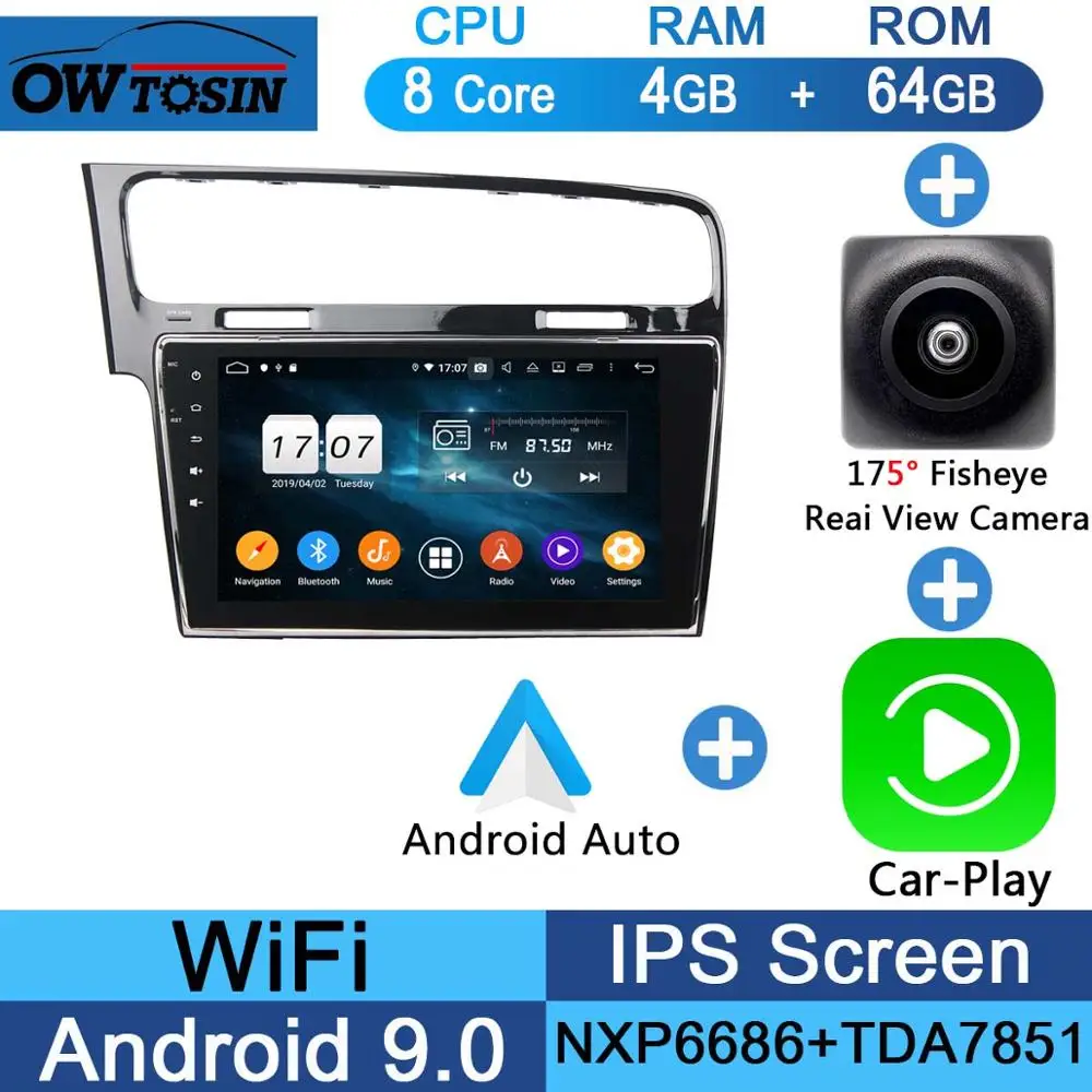 Fisheye Carplay n A 10," ips 8 ядерный 4G+ 64G Android 9,0 автомобильный dvd-плеер для Volkswagen Golf 7 VII VW Golf MK7 R 2013- gps Радио DSP CarPlay Parrot - Цвет: Fisheye Carplay n A
