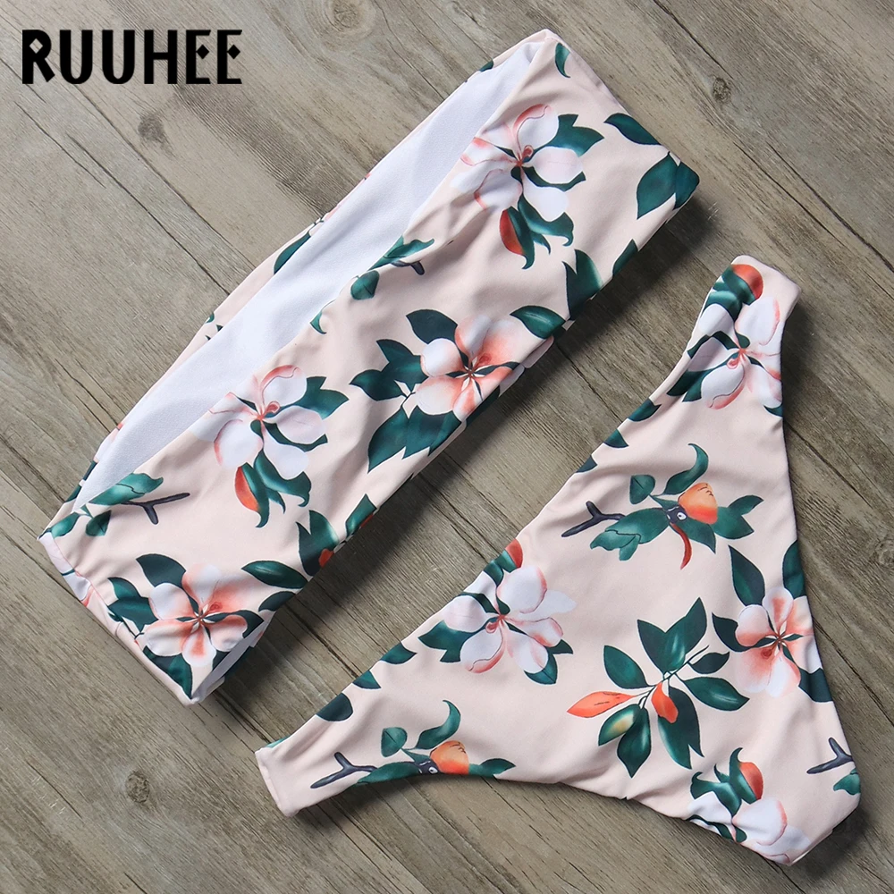 RUUHEE, бикини, купальник для женщин, купальник,, цветочный принт, бикини, набор, купальник, женский, пляжная одежда, без бретелек, купальник с подкладкой