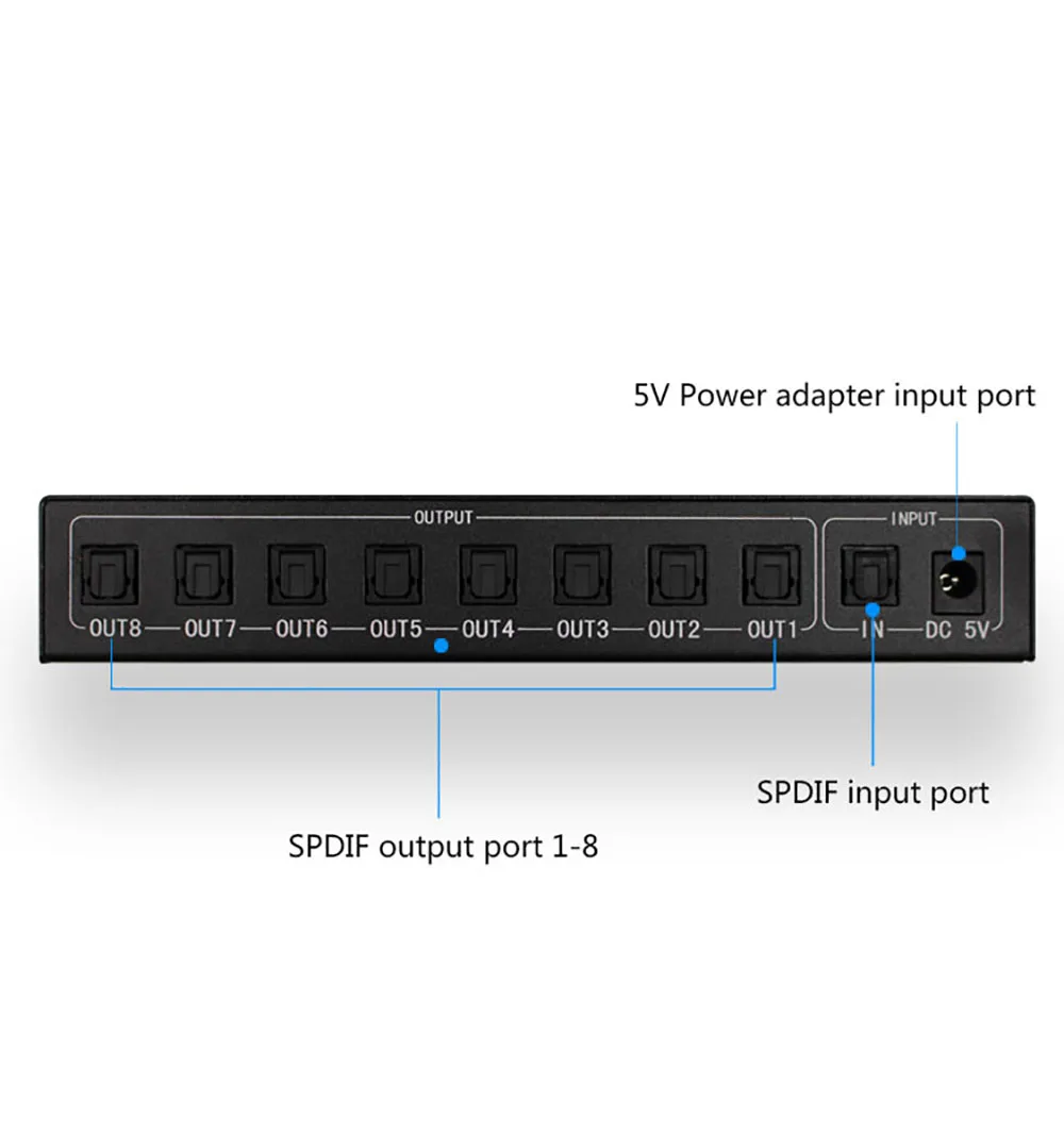 Цифровой оптический аудио преобразователь с 8 портами разделитель SPDIF 1x8