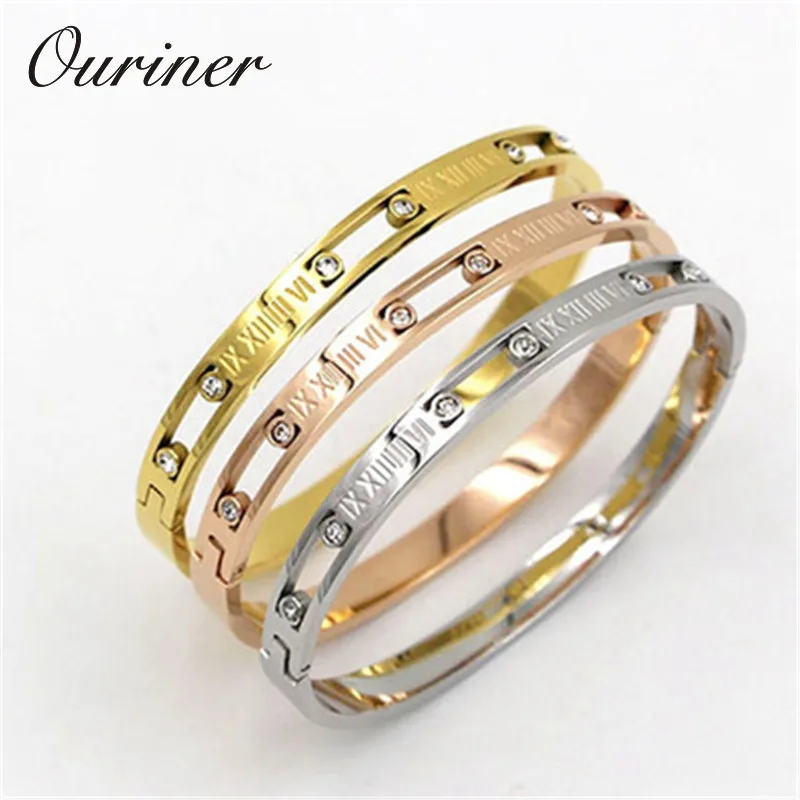 Luxury Brand Roman Letter Bracelets &amp Bangles For Women Austrian Crystal Pulseira Fashion Jewelry Gold Color K0055-1 | Украшения и