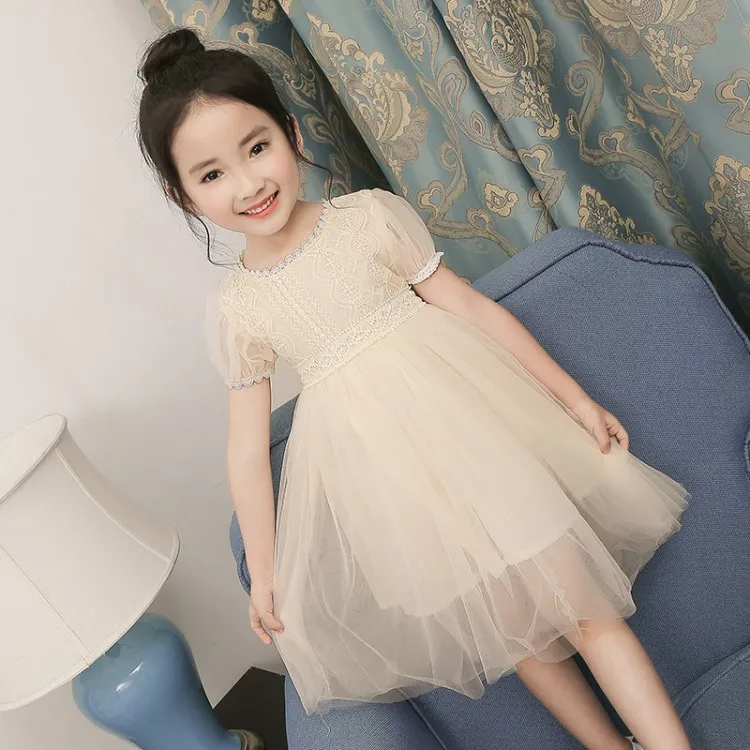 Летняя детская одежда для девочек с рукавами-фонариками платье сетки лоскутное