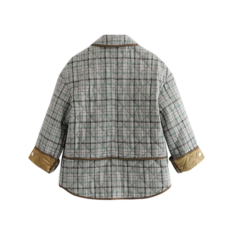 JuneLove Women Winter Vintage Chic Pockets Coat Buttons Plaid Parkas Shirt Collar Lady Long Cuffed Sleeves Outerwear | Женская одежда