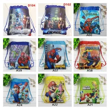 1 шт., школьный рюкзак Super Mario Bros для мальчика, нетканый, супергерой, Человек-паук, сумка на шнурке, для девочек, для детей, подарки на день рождения