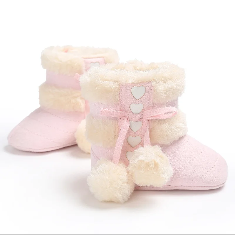 

Fashion Baby girls shoes keep warm snow boot cute fur ball Newborn baby Boot Antiskid hard sole moccasins for 0-18M