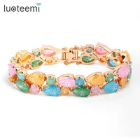 luoteemi new hot selling mona lisa bracelet multi ice cubic zircon bracelet bangles for women wedding jewelry accessories