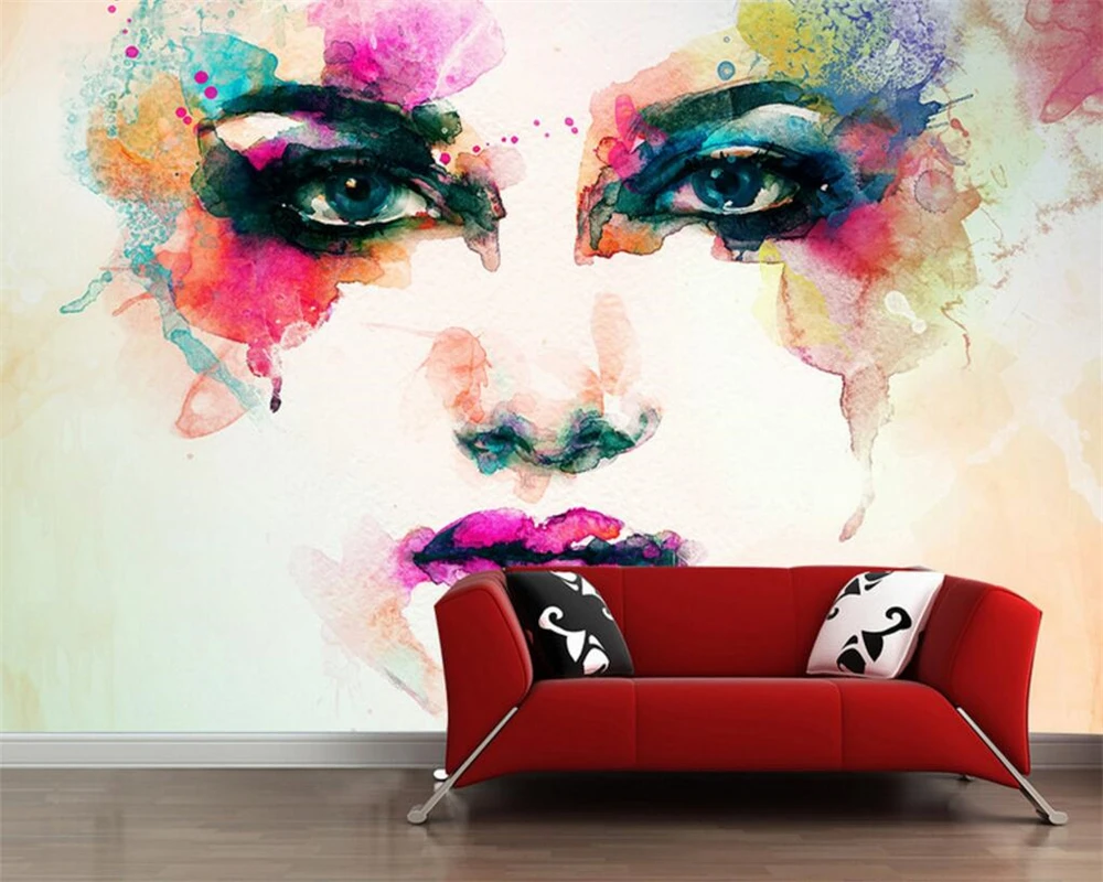 

Beibehang 3D photo wallpaper watercolor beauty face murals bedroom living room sofa TV background wallpaper 3 d papel de parede