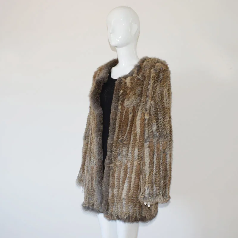 (TopFurMall) Женская куртка из натурального кроличьего меха с круглым вырезом Осень