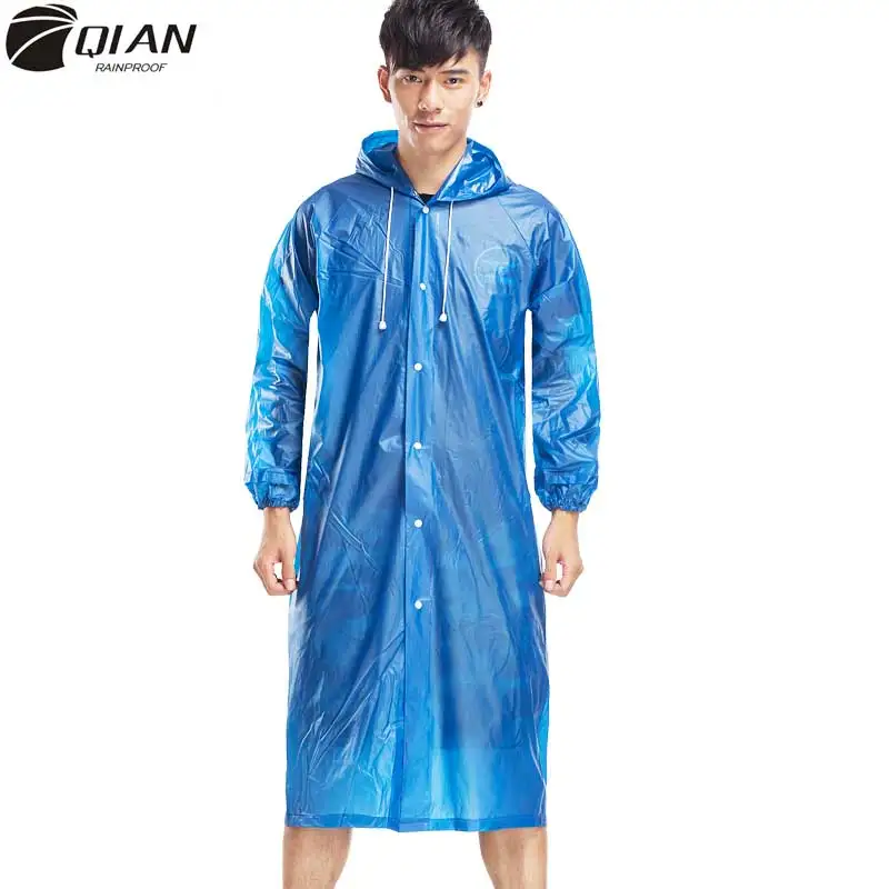 

QIAN Fashion PVC Trench Rain Coat Women/Men Impermeable Plastic Transparent Raincoat 6 Colors Hooded Reusable Rain Gear Poncho