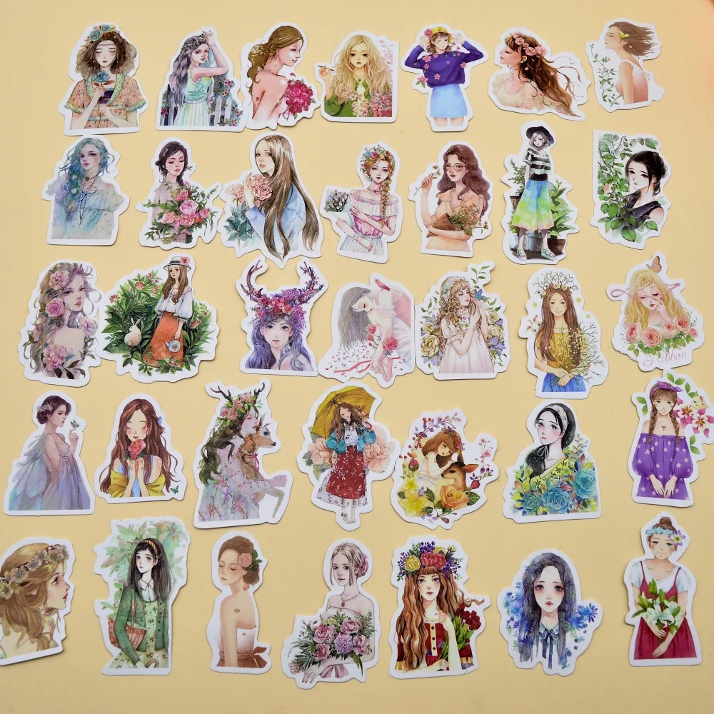 30 шт. Kawaii Молодежная Красивая маленькая наклейка для девочек, самодельный цветок, цветущая девушка s/бумага