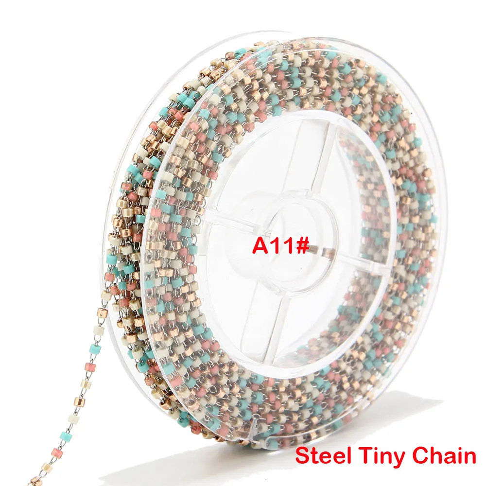A11 Steel Chain 8 метров бисер Miyuki цепочка со стеклянными бусинами 1,8 мм из нержавеющей стали со спутниковыми бусинами Крошечная цепочка для ожерелья ножной браслет - Цвет: A11 Steel Chain