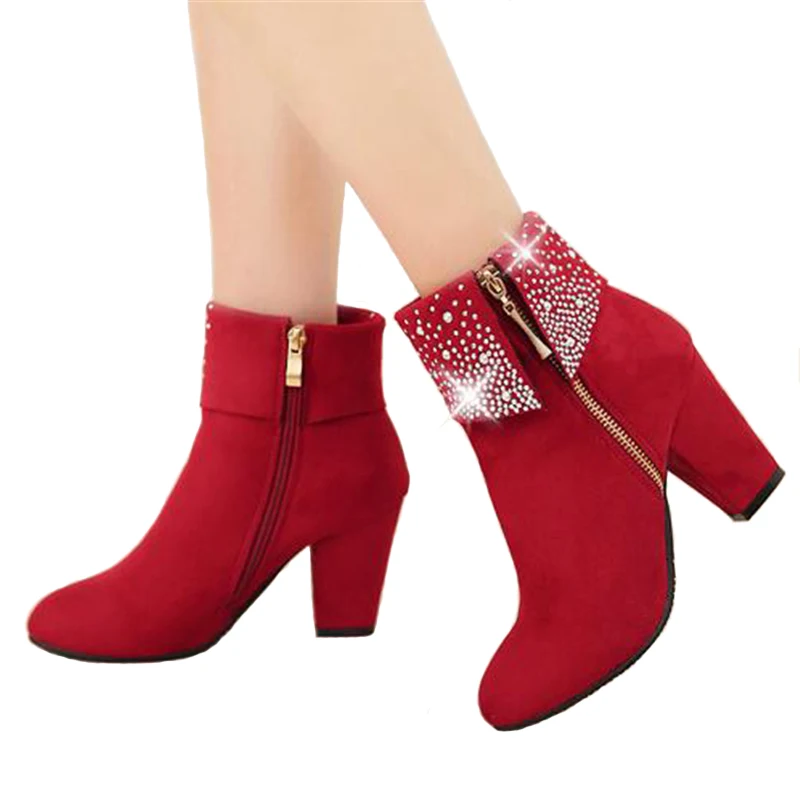 Женские ботильоны на толстом каблуке молнии размеры 34 43|rhinestone ankle boots|fashion bootsankle