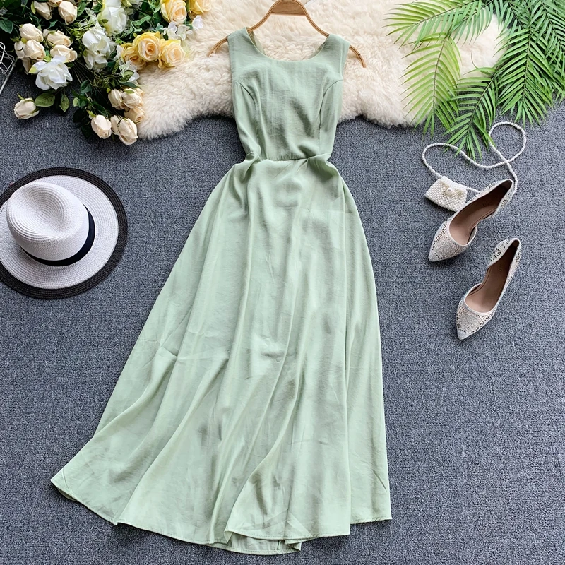 Женское платье с перекрестными ремешками однотонное Сетчатое круглым вырезом