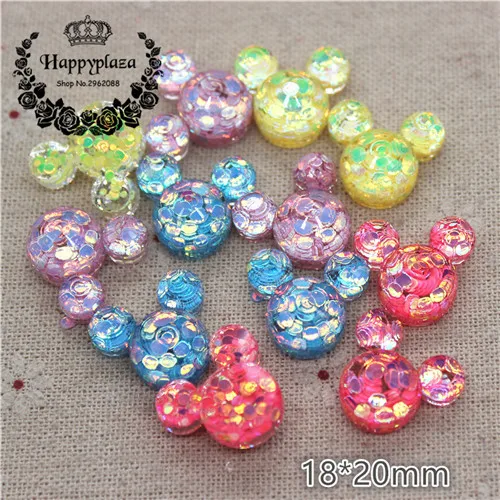 mickey 20pcs 20 шт среднего размера Новые разноцветные блестящие полимерные цветы/бант/кролик/ракушка/Сердце плоские с оборота кабошон Сделай Сам телефон/Ремесло Украшение - Цвет: mickey 20pcs