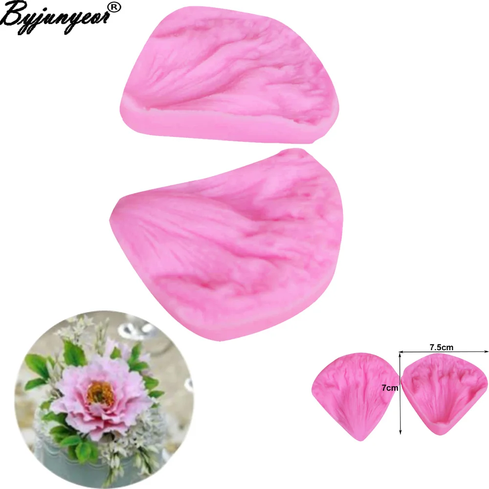 Byjunyeor Peony Flower Veiners & Leaf Cutters Silicone Cake Mold Sugar Cookie Cutter Clay Water Paper For DIY Cake Making C285 images - 6