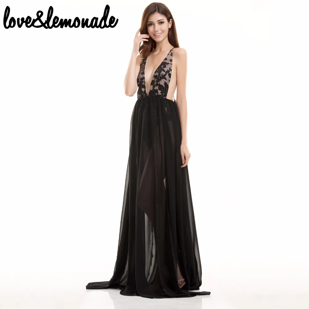 Длинное платье с v-образным вырезом и пайетками Love &amp Lemonade TB 9715 | Женская одежда