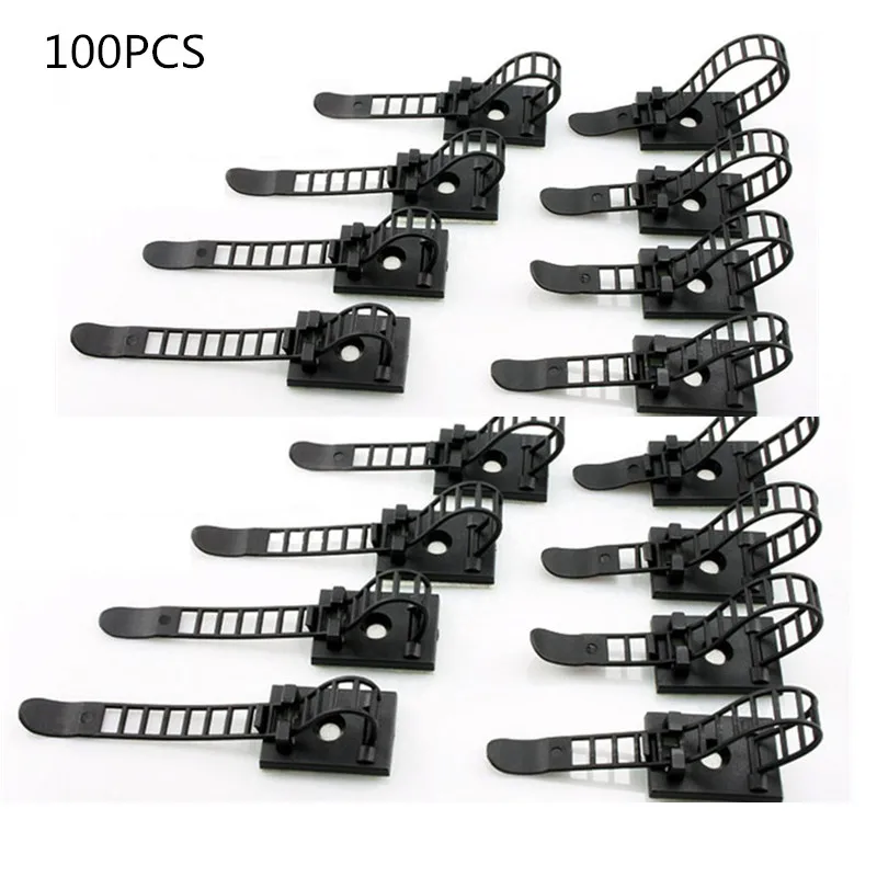 

100Pcs Sticky Cable Clips Wire Tie Cable Holder Mount Adjustable Cable Tie Fix Holder Clips Black 18*25 mm
