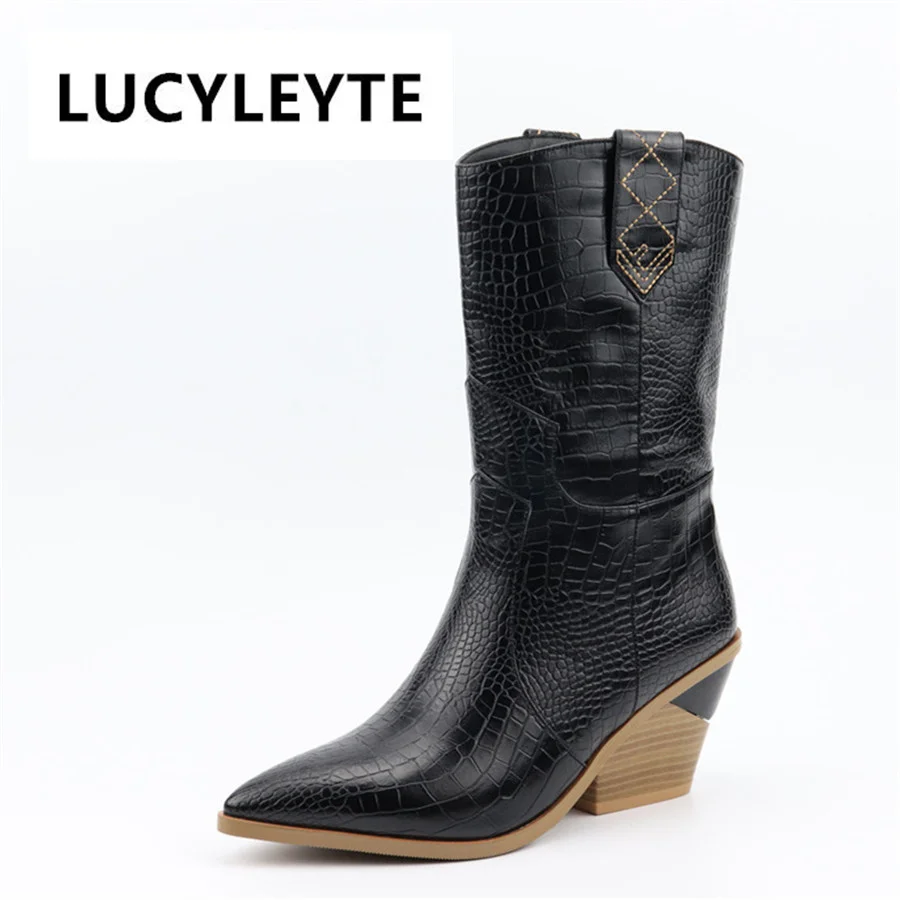 Женские ботинки в стиле ретро LUCYLEYTE брендовые короткие сапоги без застежки на