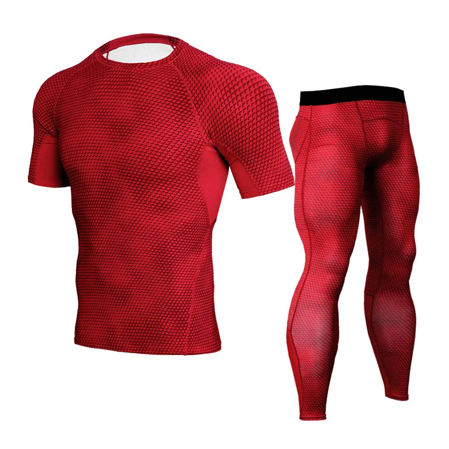 red 2 short Мужской Тренировочный Набор для спортзала сжатая 3D спортивная одежда Многофункциональный Спортивный костюм Беговые костюмы Зимние тренировки термобелье колготки - Цвет: red 2 short