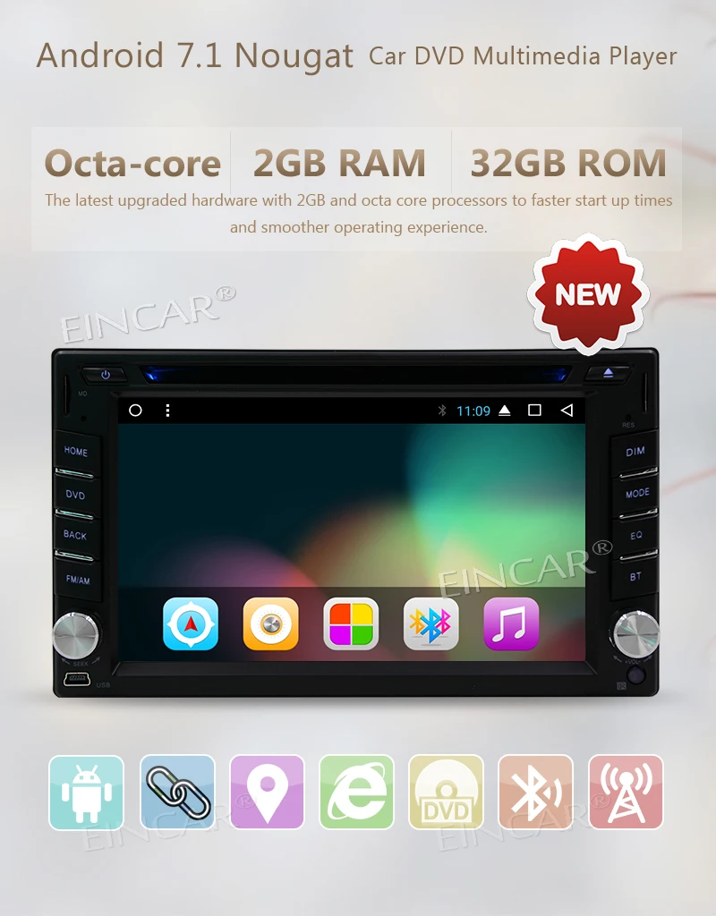 Двойной DIN eincar Android 7.1 dvd-плеер автомобиля 6.2 ''стерео GPS в тире Bluetooth автомобиля Радио приемник MirrorLink+ сзади Камера
