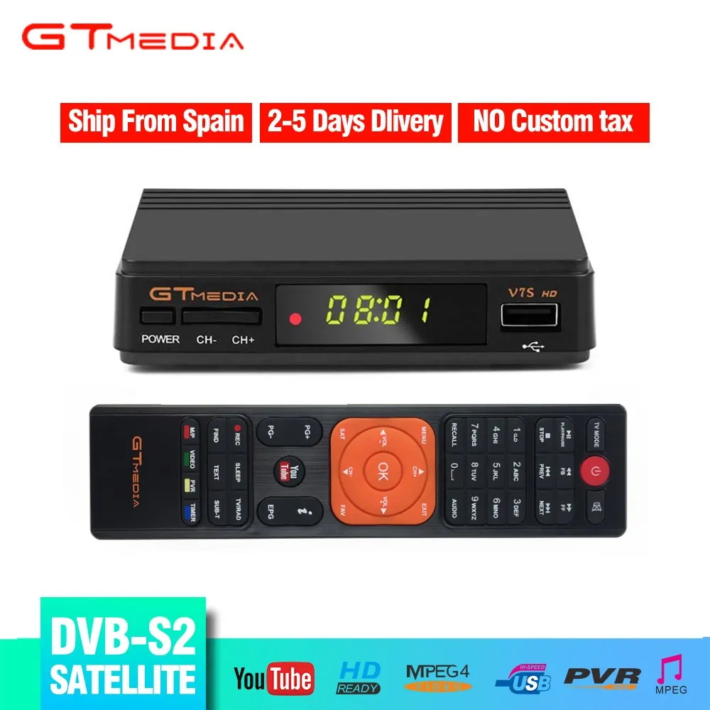 GTMEDIA V7S Freesat Full HD DVB S2 спутниковый ресивер 1080p AVC/H.264 MPEG-2/4 Поддержка CCCAM YouTube бесплатно в Испании DVB S2 tv BOX