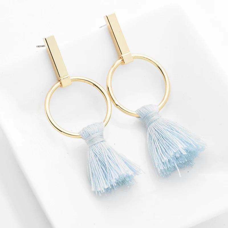 Серьги с кисточками женские Изящные Ювелирные украшения синими бахромами модные