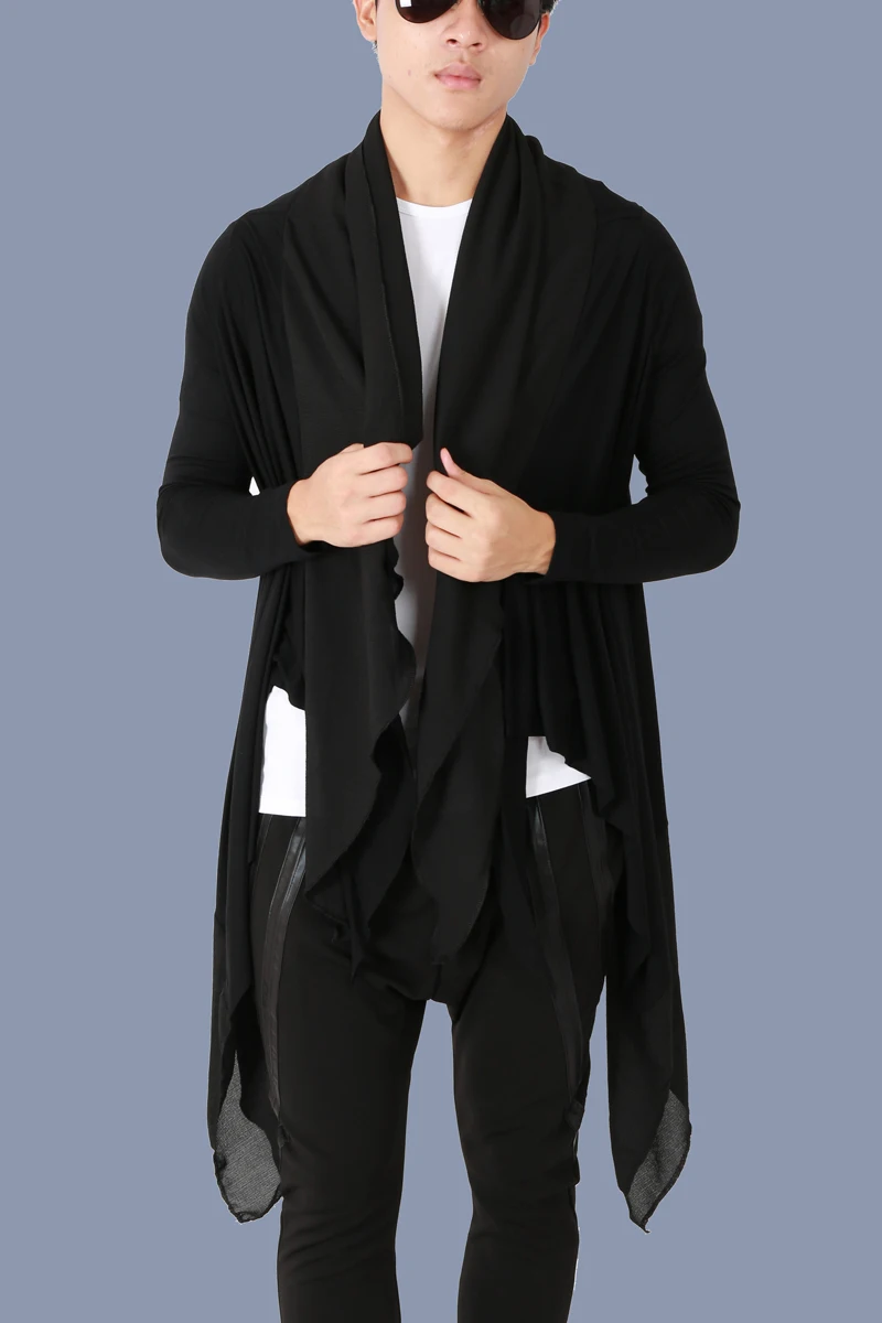 2018 New Men's clothing Hair Stylist GD Fashion personality Middle length Shawl Cloak Thin Vest cardigan Singer costumes | Мужская