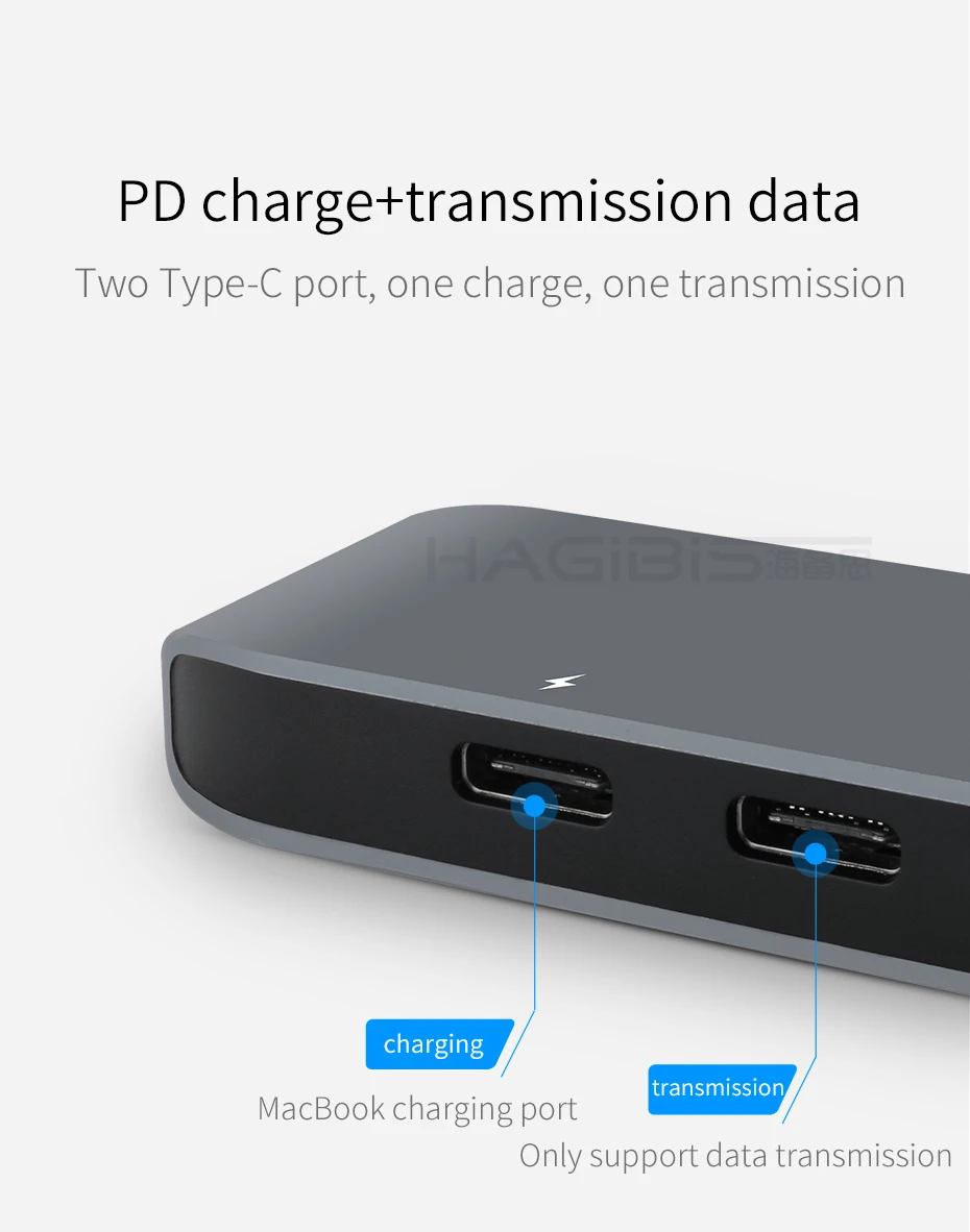 Hagibis 7-в-1 двойной USB-C концентратор Тип-C USB HUB адаптер USB-C к HDMI SD/TF Card Reader PD зарядки 4 к HD для MacBook Pro USB 3,0 концентратор