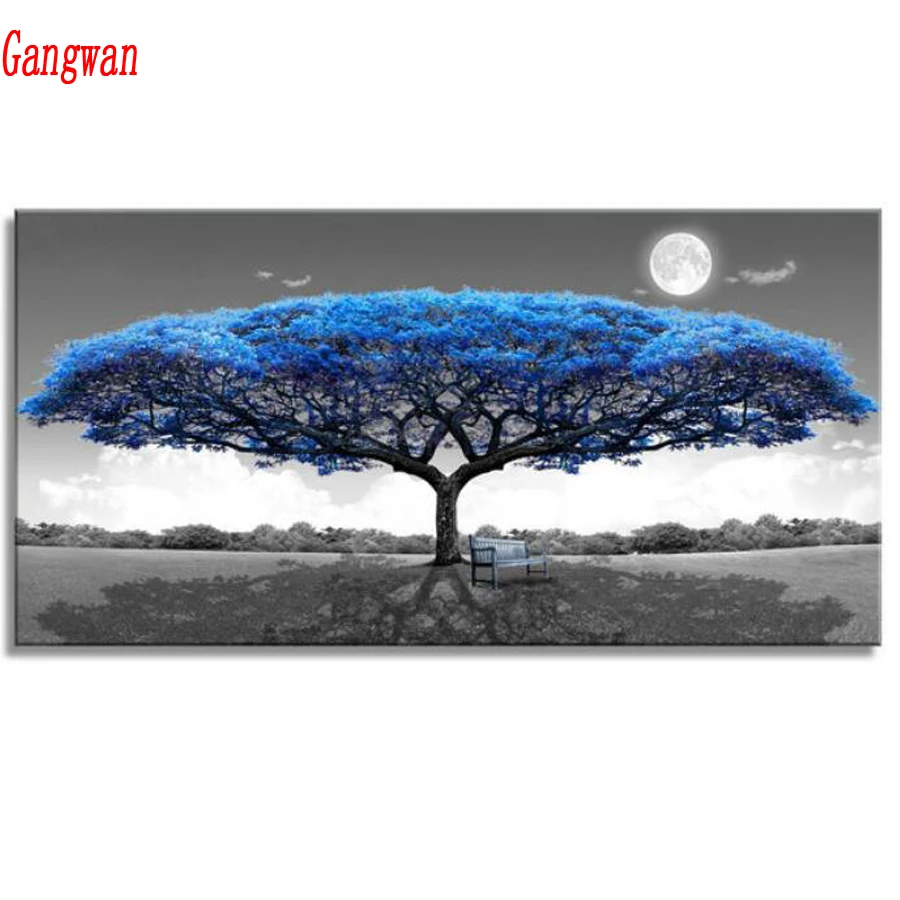 

Full square Circular Diamond 5D DIY Diamond Painting purple blue tree Landscape Embroidery beads Cross Stitch Home Decor gift