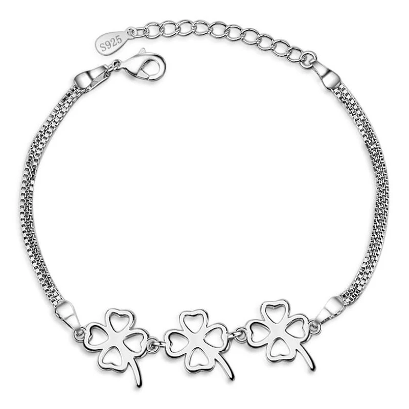 

KOFSAC New Popular Sterling Silver 925 Bracelets For Women Engagement Party Charming Lucky Four Clover Bangles Lady Jewelry Gift