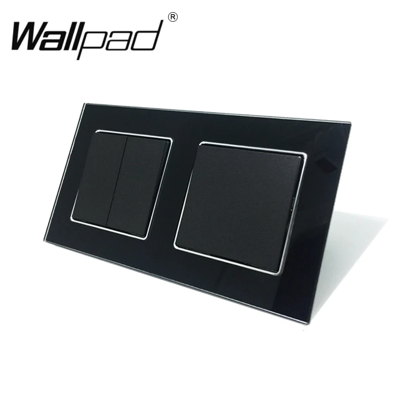 1 Gang + 2 Gang Wallpad Luxury Black Crystal Glass EU Standard Schuko Double Switch 3 Button 2 Way Wall Light Switch with Claws