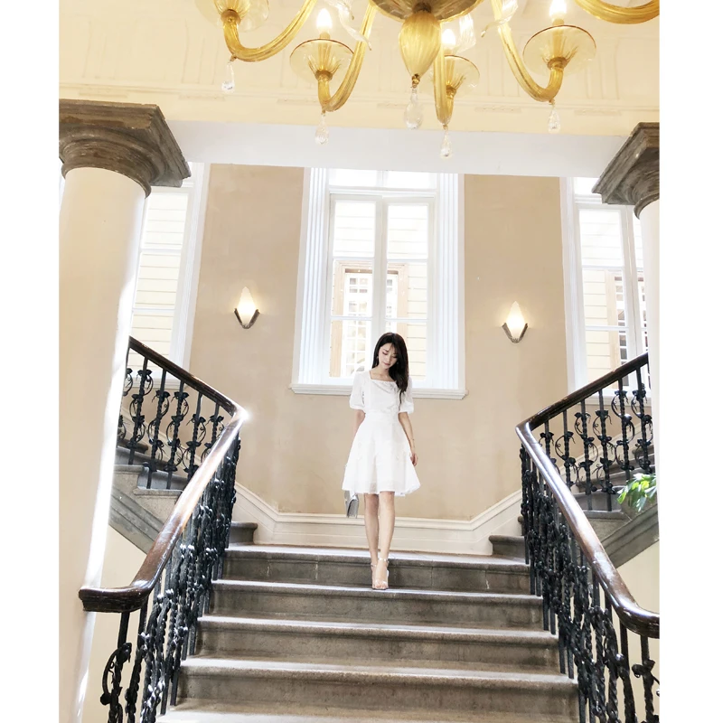 2018 Дева модное белое кружевное платье принцессы Для женщин хлопок квадратный