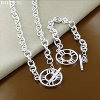 doteffil 925 sterling silver round roman numerals necklace bracelets set for women wedding engagement party jewelry