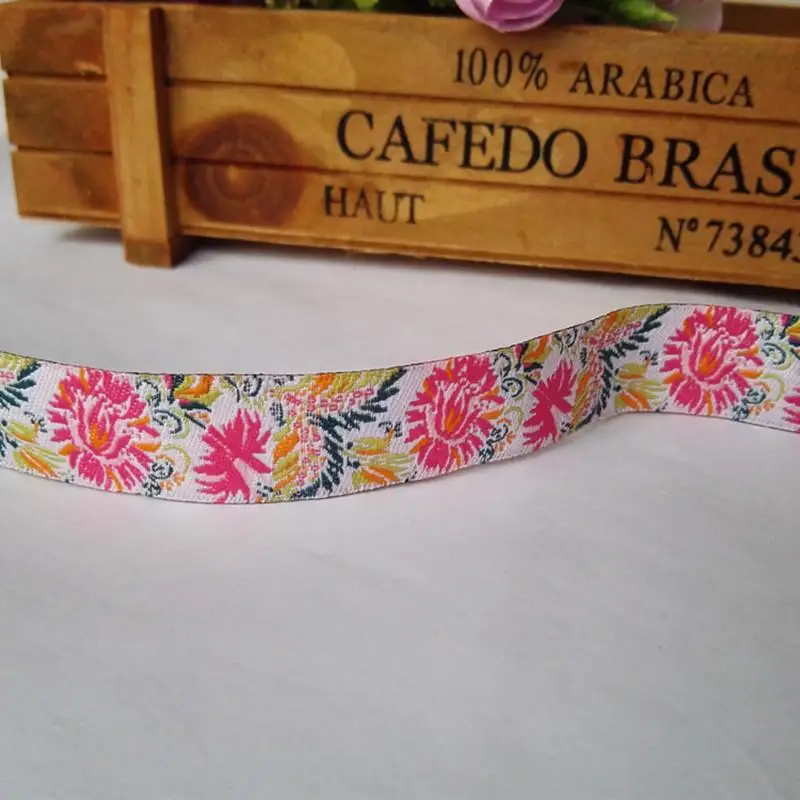 9 peony flowers 5/8 '(16 mmx5yards) цветки сливы тюльпаны розы тканые полиэстер Жаккардовая лента собака цепи аксессуары для ванной комнаты с ловкость для ошейник для собак - Color: 9 peony flowers