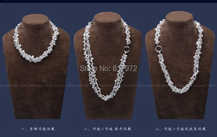 Женский комплект с натуральным жемчугом 3 слоя ожерелья ручной работы ювелирное