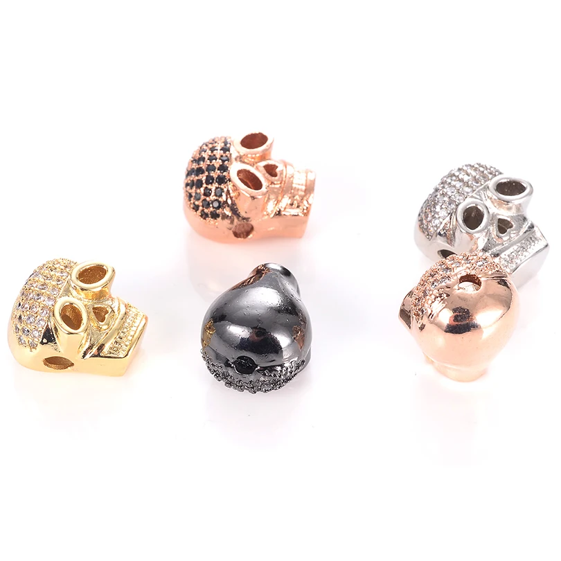 Neovivi Skull Beads for Beadwork Pave White CZ Big Eyes Heart Nose Copper Spacer Bead Jewelry Making DIY Bracelets Connector | Украшения и