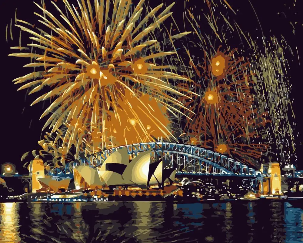 Искусственный фейерверк Сидней оперный театр и мост гавани живопись по номерам