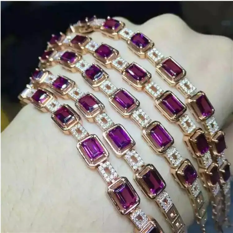 Браслет-цепочка натуральный настоящий аметист браслет 925 пробы Серебряные 6*8 мм 5