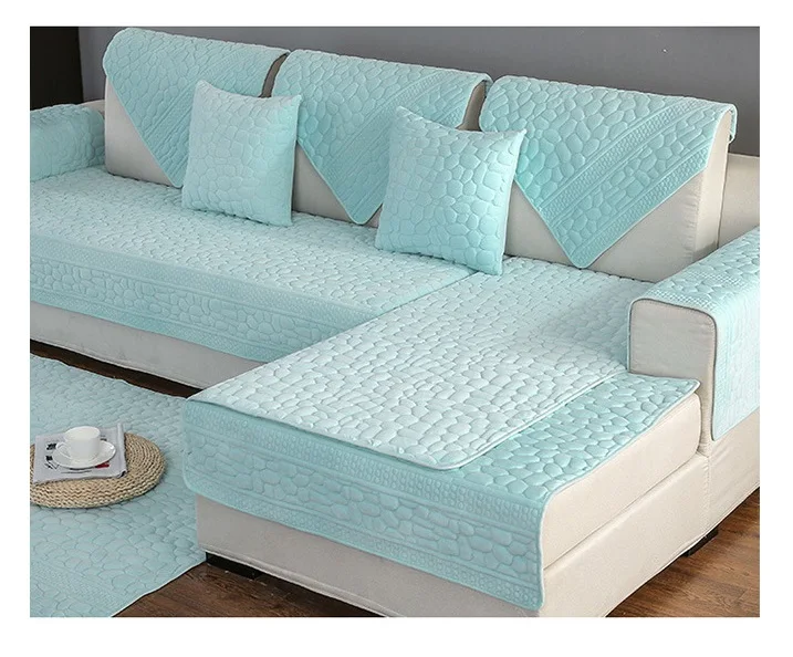 Lake Blue 1PCS Напечатанные чехлы для диванов 1 шт. плюшевые каменные Нескользящие стеганые Угловые секционные чехлы для диванов полотенце чехол один/два/три сиденья украшения - Цвет: Lake Blue 1PCS