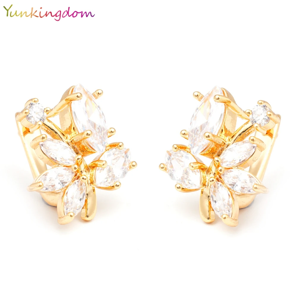 Yunkingdom серьги в форме листьев золотой цвет белые циркониевые амулеты