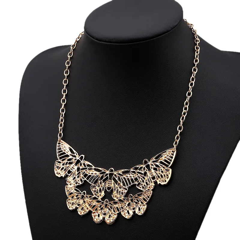 Ожерелье с бабочкой LZHLQ многослойное металлической резьбой геометрические полые