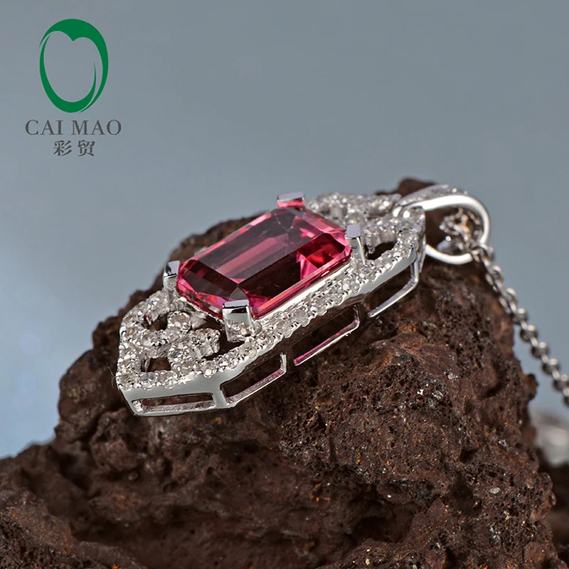 Caimao 2.26ctw 7x9 мм Изумрудный розовый турмалин 14Kt белый золотой натуральный бриллиант