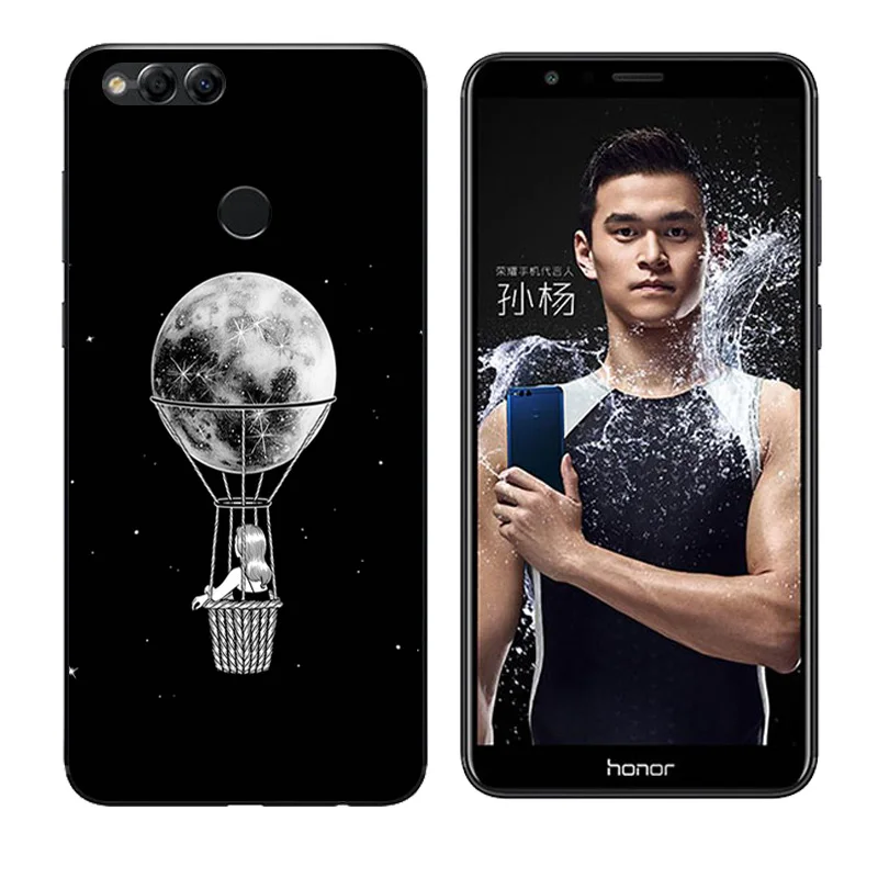 Clear TPU for Honor 7X Back Phone Cover Soft Silicone Huawei honor Snowflake Printing Cases 5.93&quot Fundas |